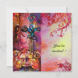 Invitation EXCALIBUR 3 , rouge vif , rose violet