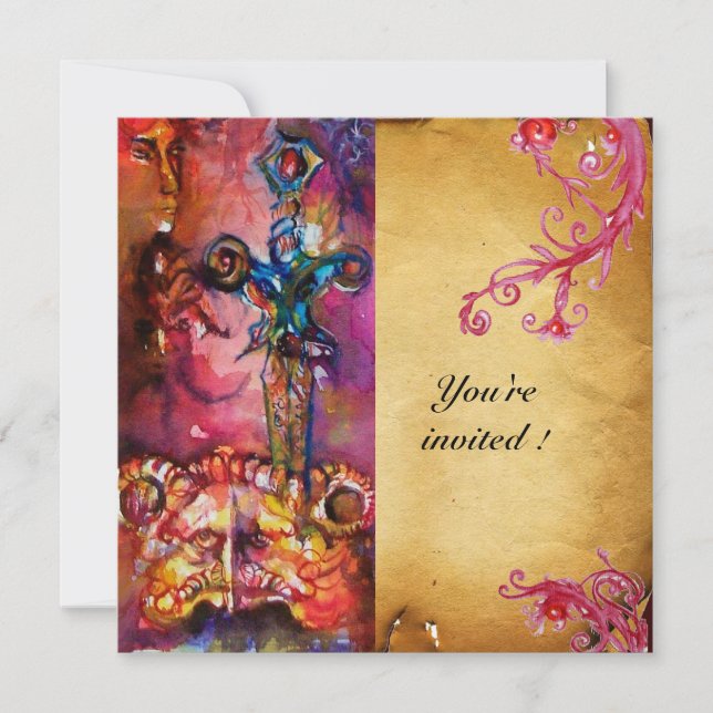 Invitation EXCALIBUR 3 , rouge vif , violet rose (Devant)