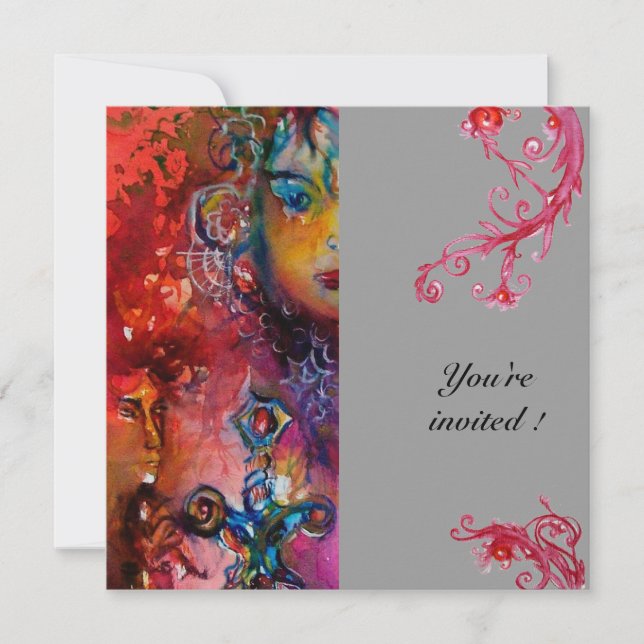 Invitation EXCALIBUR, rouge vif, gris (Devant)