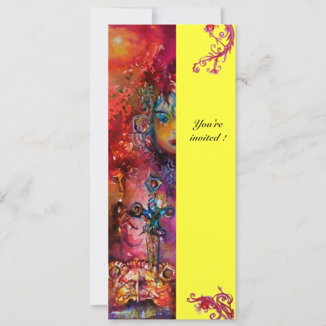 Invitation EXCALIBUR, rouge vif, jaune rose (Devant)