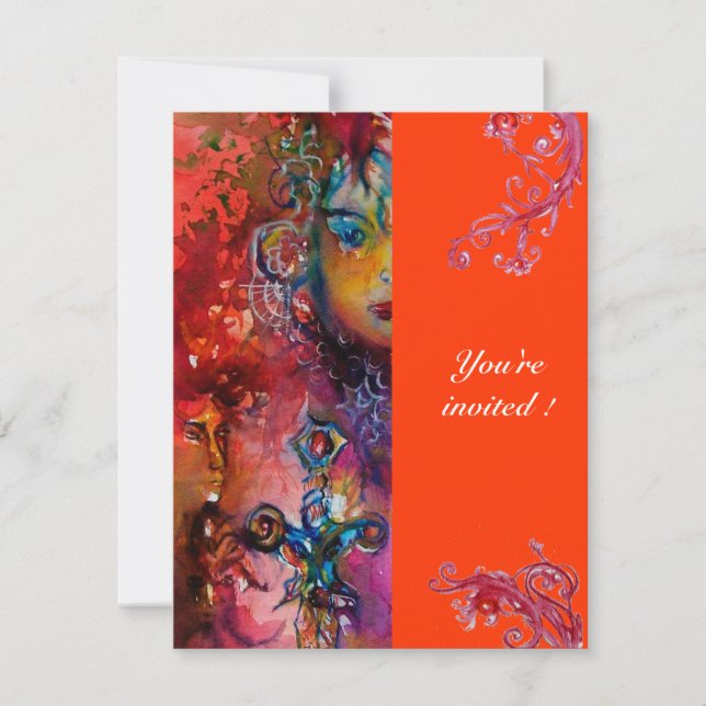 Invitation EXCALIBUR, rouge vif, orange rose (Devant)