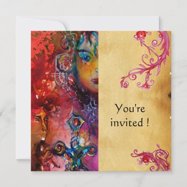 Invitation EXCALIBUR , rouge vif , parchemin rose violet (Devant)