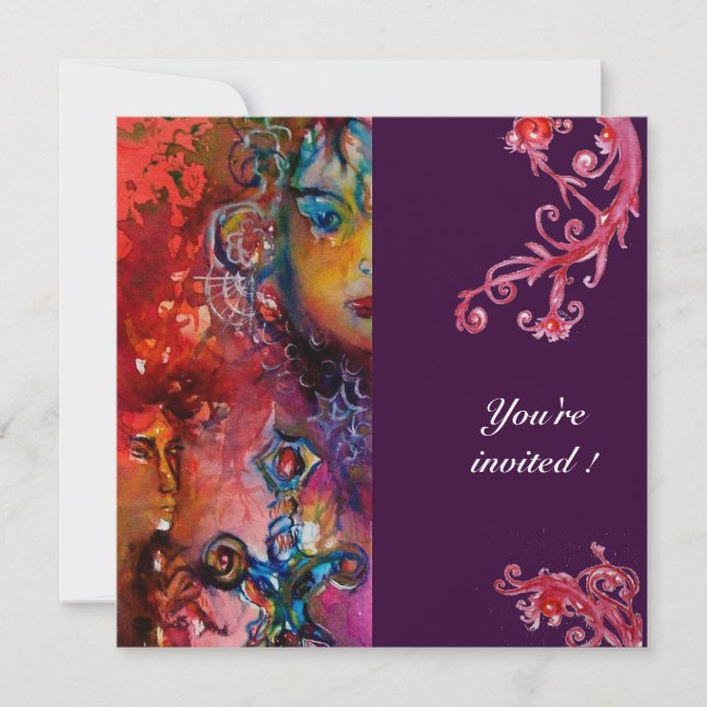 Invitation EXCALIBUR rouge vif pourpre fuchsia bleu jaune (Devant)