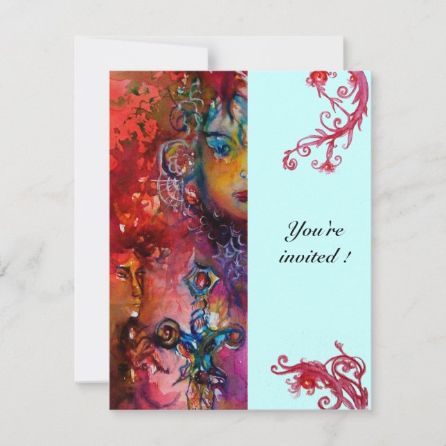 Invitation EXCALIBUR, rouge vif, rose bleu (Devant)