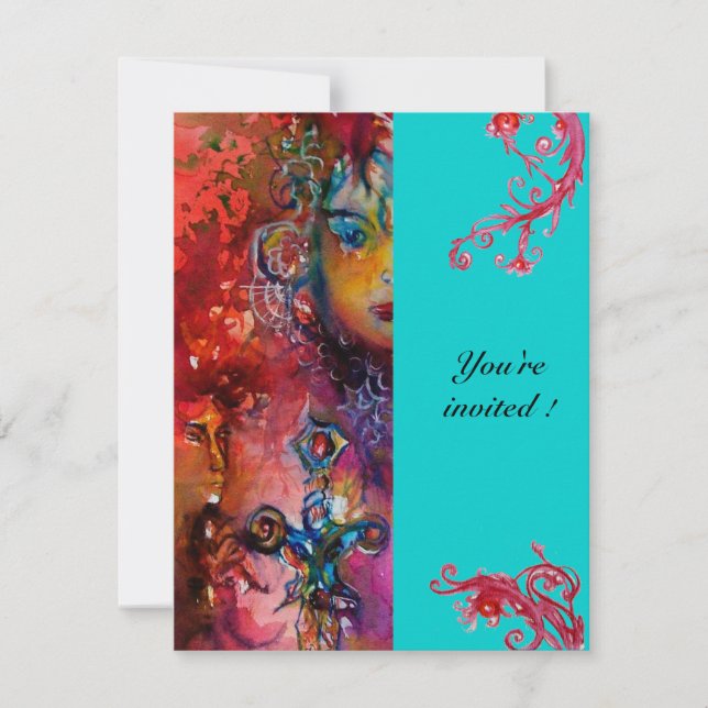 Invitation EXCALIBUR, rouge vif, rose bleu (Devant)