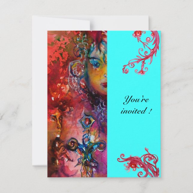 Invitation EXCALIBUR , rouge vif , rose bleu (Devant)