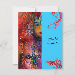 Invitation EXCALIBUR , rouge vif , rose bleu