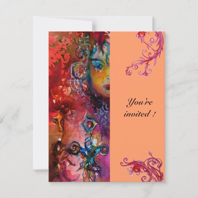 Invitation EXCALIBUR , rouge vif , rose bleu orange (Devant)