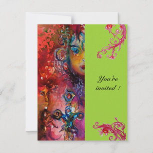 Invitation EXCALIBUR , rouge vif , rose bleu vert