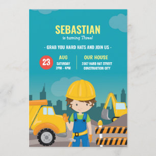 Invitation Excavateur d'invitation d'anniversaire de construc
