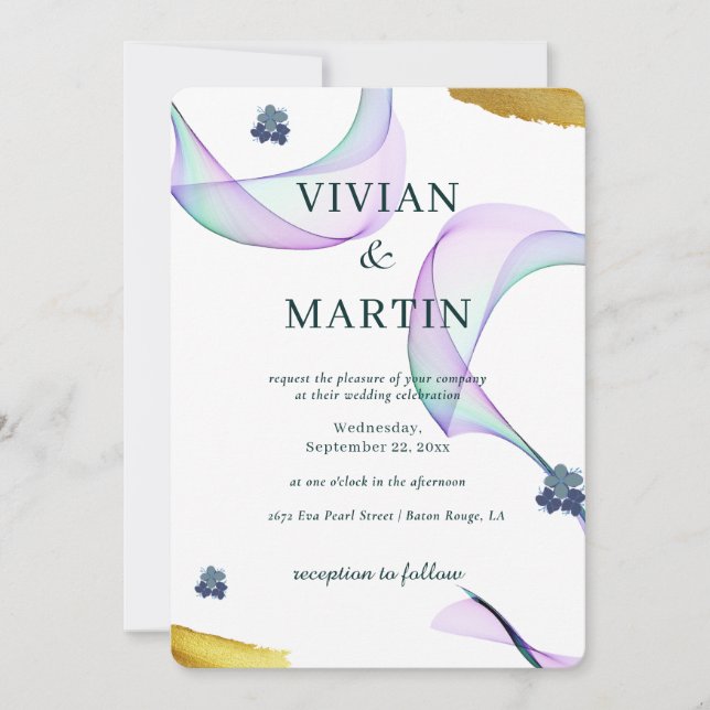 Invitation Exemple classique violet violet vert mariage (Devant)