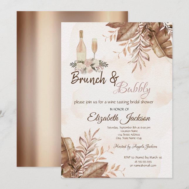 Invitation Exotic Automne Floral Brunch & Fête des mariées Bu (Devant / Derrière)