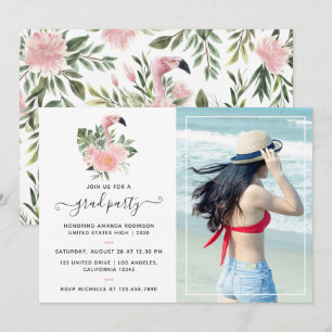 Invitation Exotic Tropical Flamant rose rose fête de graduati