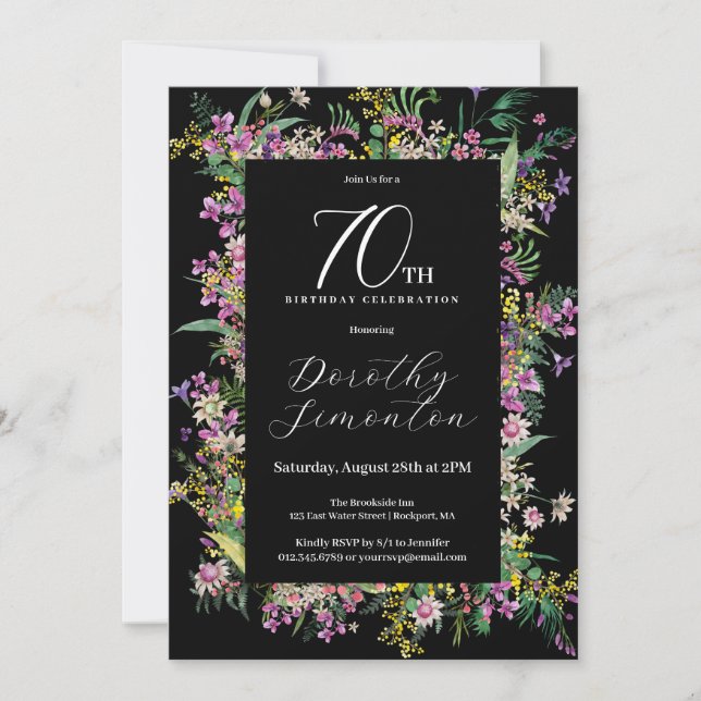 Invitation Exotique violet rose Fleur sauvage 70e anniversair (Devant)