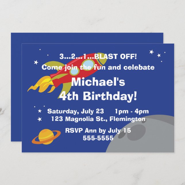 Invitation Explorateur d'espace (Devant / Derrière)