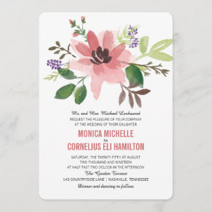 Invitation Explosion de fleurs roses à l'aquarelle Mariage