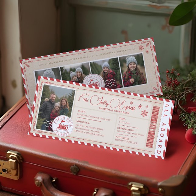 Invitation Express du Pôle Nord Ticket fête de Noël (North Pole Express Train Ticket Christmas Party Invitation)