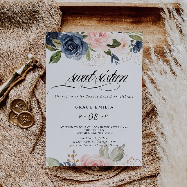 Invitation Exquise Automne Floral Sweet sixteen fête d'annive (Créateur téléchargé)