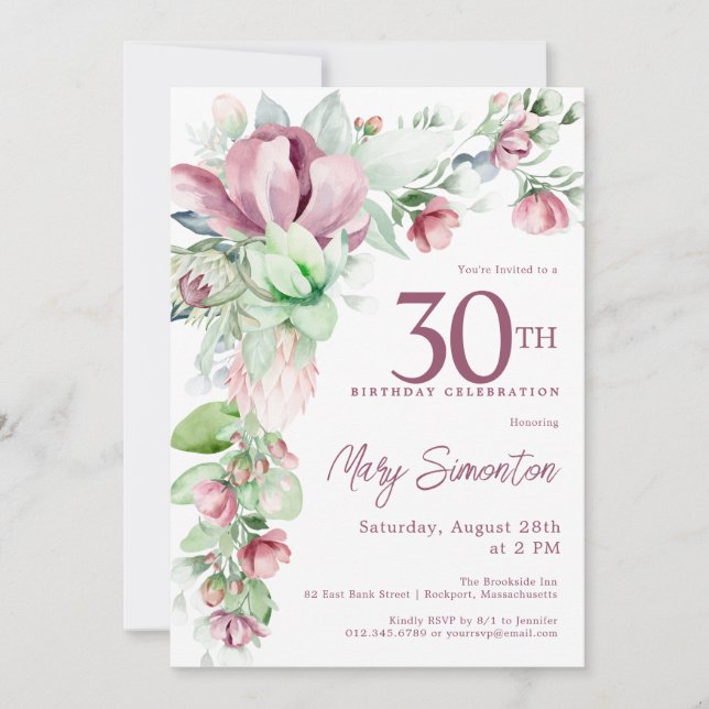 Invitation Exquise Pink Mauve Floral 30e anniversaire (Devant)