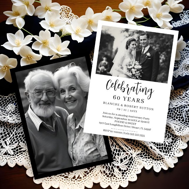 Invitation Exquisite Black White Elegant Wedding Anniversarie (Exquisite Black & White Elegant Wedding Anniversarie 2 Photos Invitations Cards.)