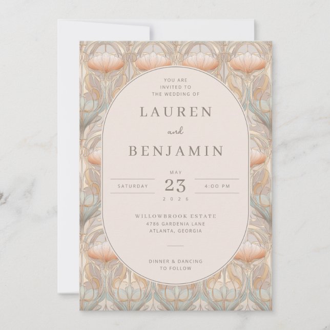 Invitation Exquisite Peach Floral Pattern (Devant)