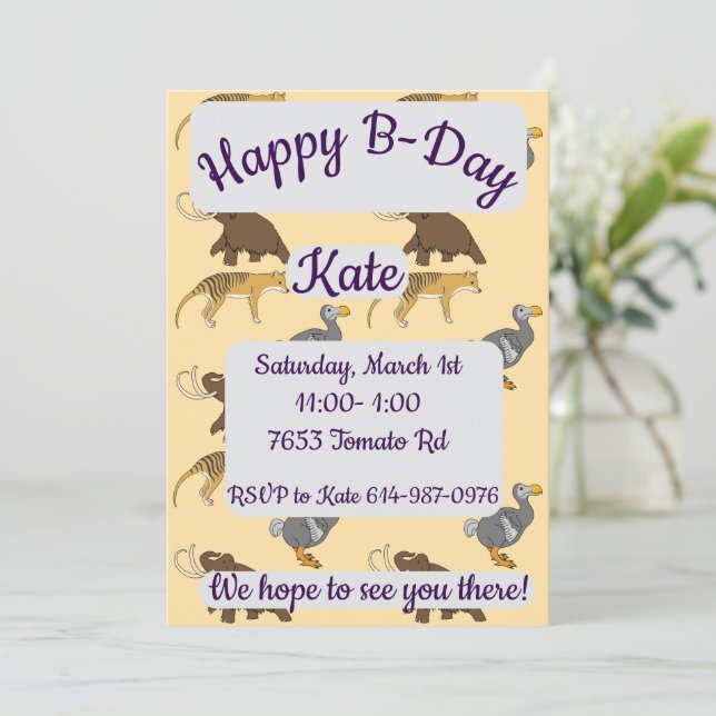 Invitation Extinct Animals Happy Birthday (Debout devant)