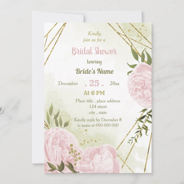 Invitation extraordinaire fleurs roses verdure douche nuptial (Devant)