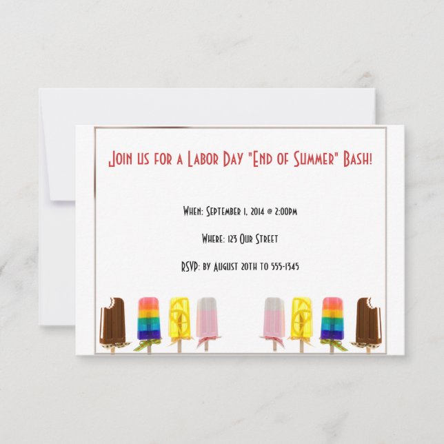 Invitation Extrémité de Popsicle d'invitation de Fête du (Devant)