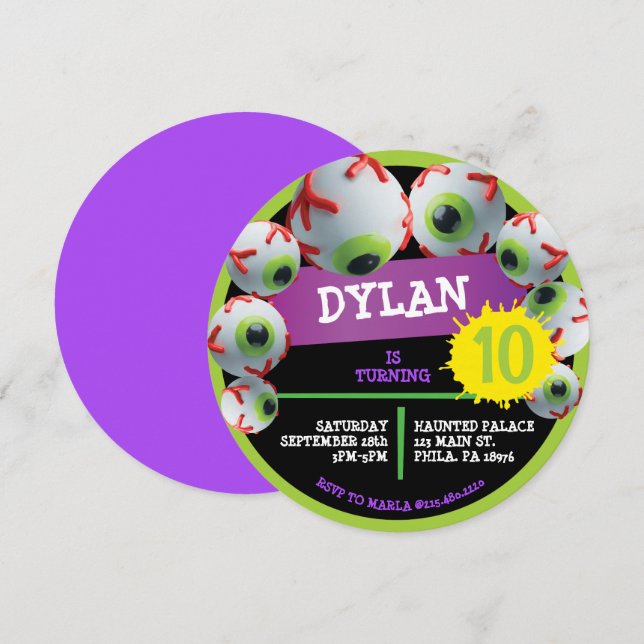 Invitation EYEBALLS CRAZY Halloween Fête d'anniversaire Invit (Devant / Derrière)