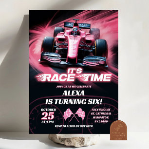Invitation F1 Pink Racing Car Anniversaire Fille