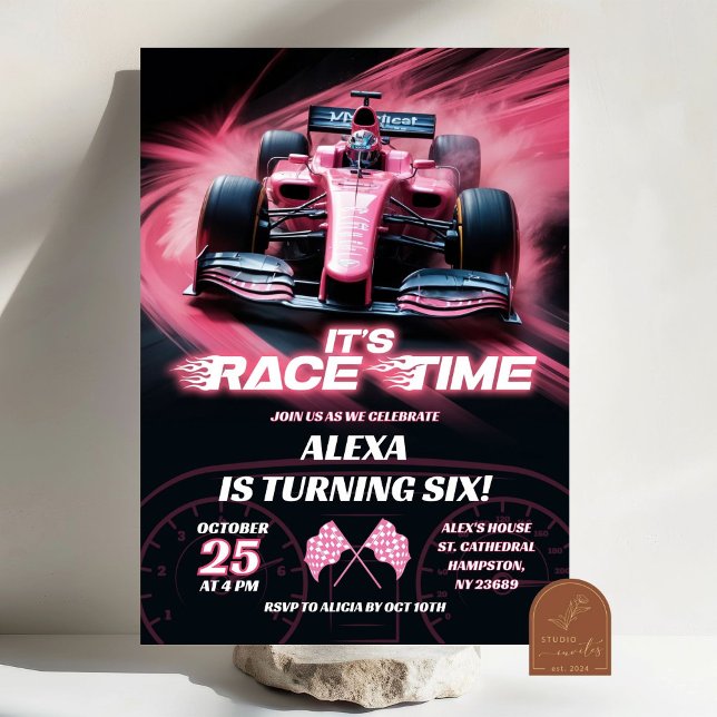 Invitation F1 Pink Racing Car Anniversaire Fille (Créateur téléchargé)