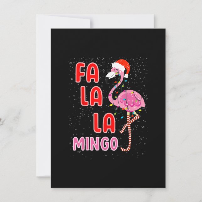 Invitation Fa la la Mingo Flamingo Rose Chapeau de Père Noël  (Devant)