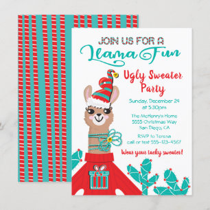 Invitation Fa la Llama Ugly Christmas Sweat Party