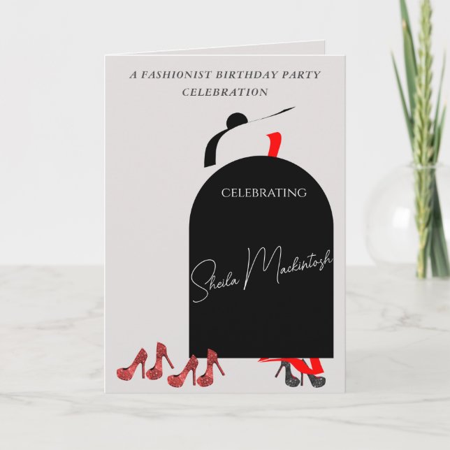 Invitation Fab Black Glam Fashioniste Chaussures rouges fête  (Devant)