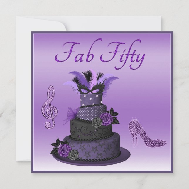 Invitation Fab Cinquante Diva Cake Violet, Parkle Haut (Devant)