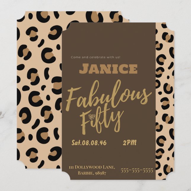Invitation Fabolous Cheetah 50th  (Devant / Derrière)