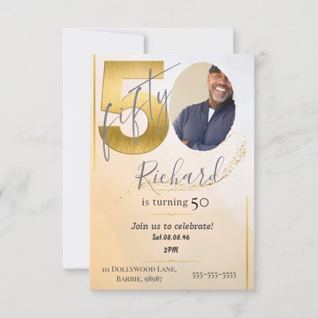 Invitation Fabolous Gold Golden 50th Personalized (Devant)
