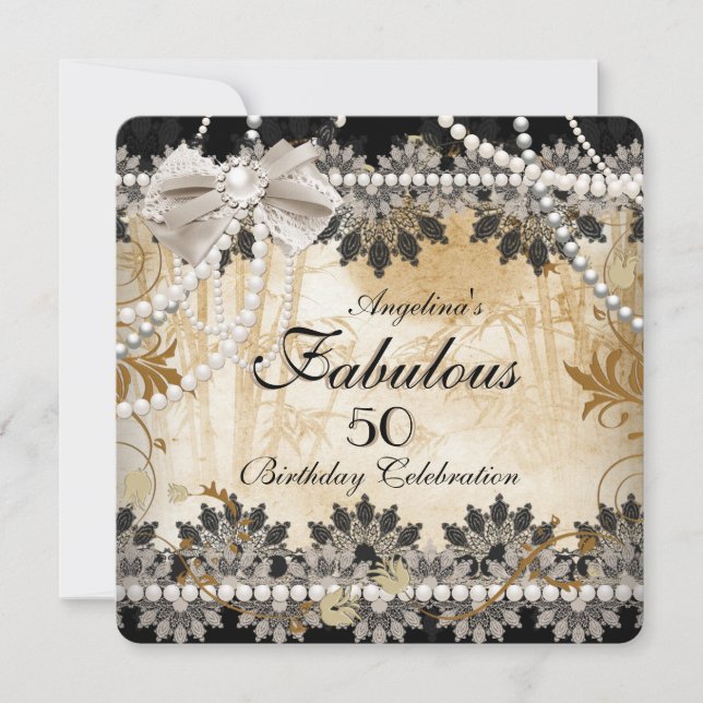 Invitation Fabrique Black Cream Beige Lace Asiatique Floral P (Devant)
