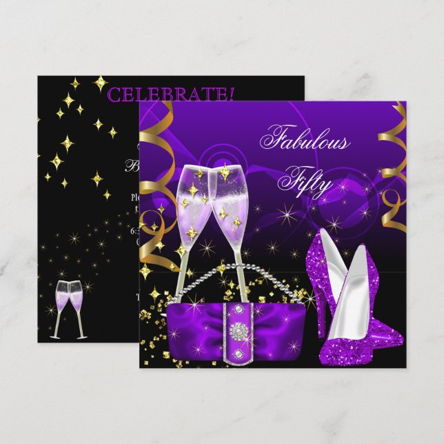 Invitation Fabrique Cinquante Violet Parties scintillant haut (Devant / Derrière)