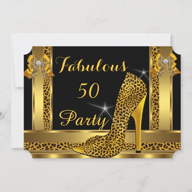 Invitation Fabrique Leopard Gold High Heels Anniversaire fête (Devant)