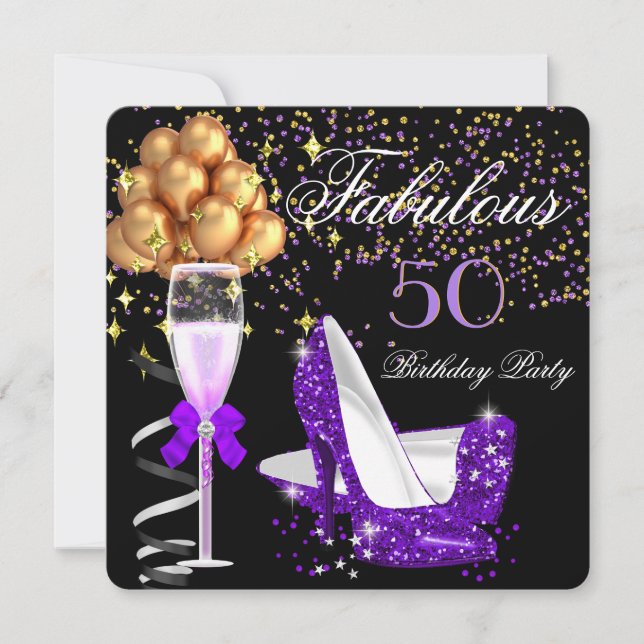 Invitation Fabrique Purple Heels Gold Black Anniversaire (Devant)