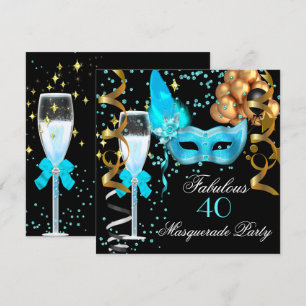 Invitation Fabrique Turquoise Gold Black Masquerade Party