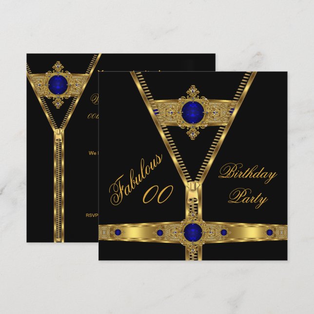 Invitation Fabrique Zipper Gold Royal Blue Diamond Gem 2 (Devant / Derrière)