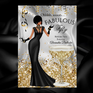 Invitation Fabulable 50 Or Champagne Noir Fête d'Anniversaire
