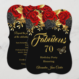 Invitation Fabulable 70e Anniversaire Rose Papillon Rouge Noi