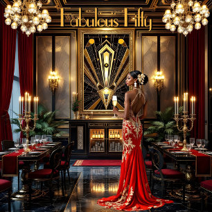 Invitation Fabuleuse 50ème Art déco femme Africaine Américain