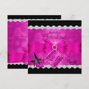 Invitation Fabuleux 21 Hot rose Black Silver fête d'anniversa