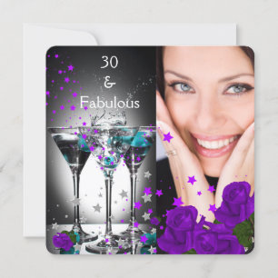 Invitation Fabuleux 30 Anniversaire Turquoise violet Roses Ph