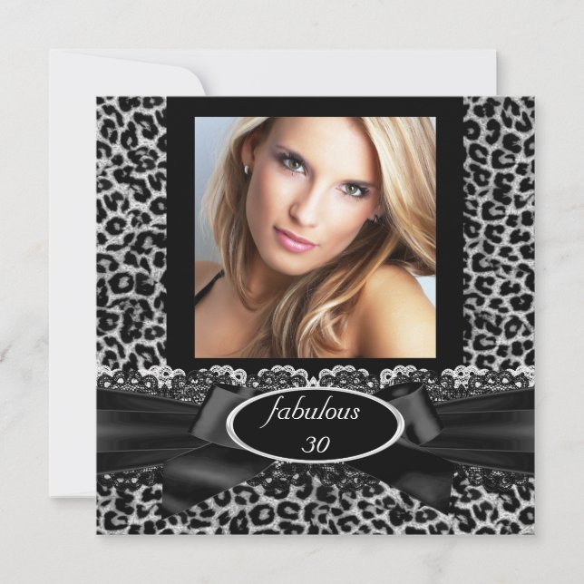 Invitation Fabuleux 30 Black White Leopard Photo Anniversaire (Devant)