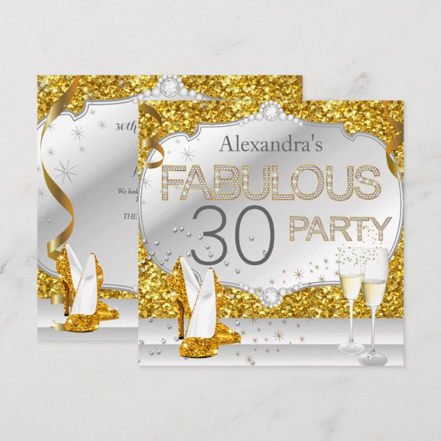 Invitation Fabuleux 30 Gold Parties scintillant Glamor fête d (Devant / Derrière)